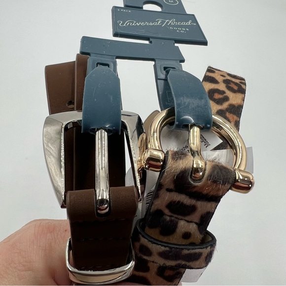 Women's universal Thread belts size Medium 30-36 1 brown and 1 leopard. 3/4 wide - Picture 3 of 4